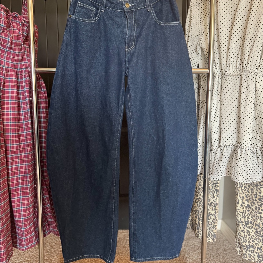 Lioness Dark Blue Horseshoe Barrel Jeans